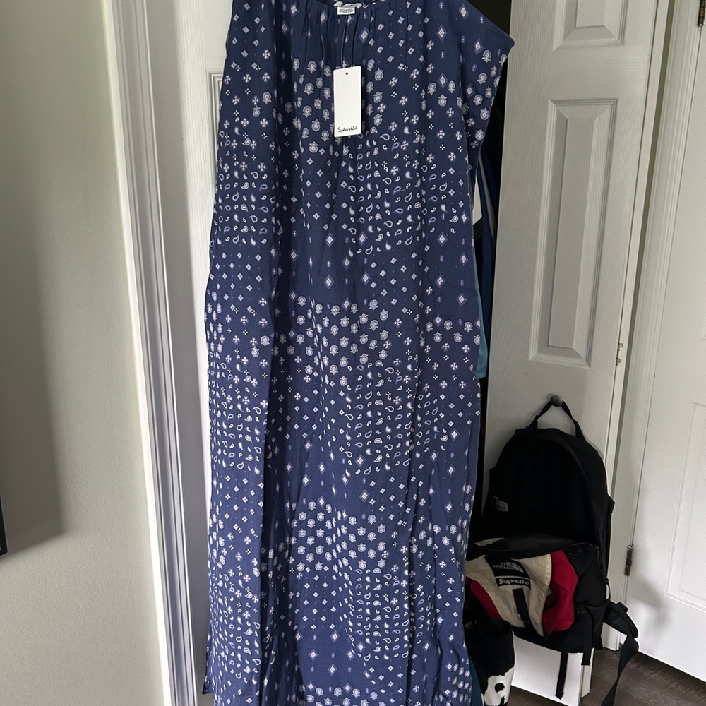 Navy Blue Patterned Maxi Dress